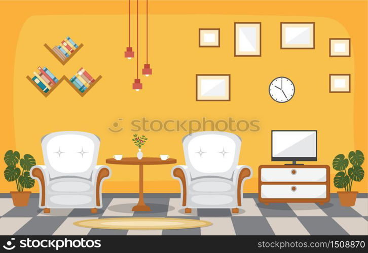 Modern Living Room Family House Interior Furniture Vector Illustration
