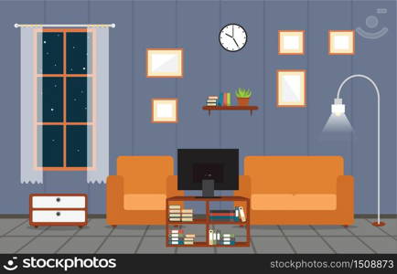 Modern Living Room Family House Interior Furniture Vector Illustration