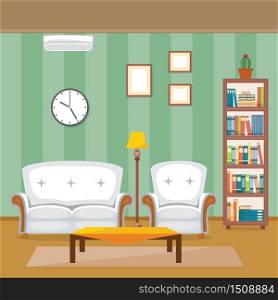 Modern Living Room Family House Interior Furniture Vector Illustration