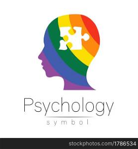 Modern logo head sign of Psychology. Puzzle. Profile Human. Creative style. Symbol in vector. Design concept. Brand company. Rainbow color isolated on white. Icon for web, print, logotype.. Modern logo head sign of Psychology. Puzzle. Profile Human. Creative style. Symbol in vector. Design concept. Brand company. Rainbow color isolated on white. Icon for web, print, logotype