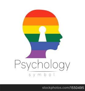 Modern logo head with Keyhole, sign of Psychology. Profile Human. Creative style logotype. Symbol in vector. Design concept. Brand company. Rainbow color isolated on white . Icon for web, print. Modern logo head with Keyhole, sign of Psychology. Profile Human. Creative style logotype. Symbol in vector. Design concept. Brand company. Rainbow color isolated on white . Icon for web, print.