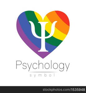 Modern logotype heart sign of Psychology. Letter Psi. . Creative style in vector. Design concept. Rainbow color isolated on white background. Symbol for web, print, card. LGBT flag.. Modern logotype heart sign of Psychology. Letter Psi. . Creative style in vector. Design concept. Rainbow color isolated on white background. Symbol for web, print, card. LGBT flag