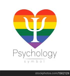 Modern logotype heart sign of Psychology. Letter Psi. . Creative style in vector. Design concept. Rainbow color isolated on white background. Symbol for web, print, card. LGBT flag.. Modern logotype heart sign of Psychology. Letter Psi. . Creative style in vector. Design concept. Rainbow color isolated on white background. Symbol for web, print, card. LGBT flag