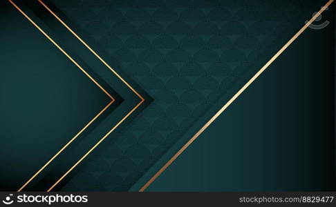 Modern luxury abstract background with glowing golden line elements. Beautiful geometric shapes on luxury green gradient background. vector for design