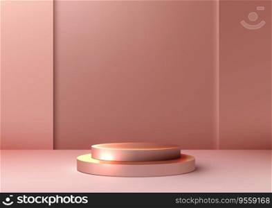 modern luxury product display featuring an empty rose gold podium on a pink background. This mockup is perfect for showcasing fashion and jewelry products. Vector illustration