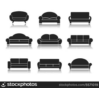 Modern luxury sofas and couches furniture icons set for living room vector illustration