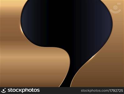 Modern luxury template abstract golden metallic curve shape with lighting on black background. Vector illustration