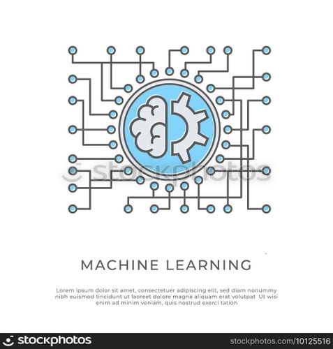Modern machine learning vector ilustration. Learning data network system concept. Electronic computer processor circuit