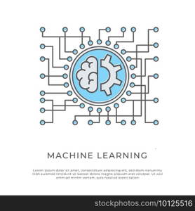 Modern machine learning vector ilustration. Learning data network system concept. Electronic computer processor circuit