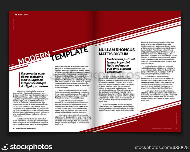 Modern magazine or business brochure vector template. Magazine page print, paper editable banner with headline illustration. Modern magazine or business brochure vector template