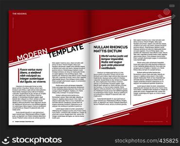 Modern magazine or business brochure vector template. Magazine page print, paper editable banner with headline illustration. Modern magazine or business brochure vector template