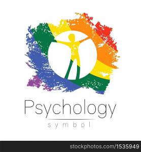 Modern man logo Sign of Psychology. Human in a circle. Creative logotype style. Icon in vector. Design concept. Brand company. Rainbow color isolated on white. Symbol for web, print card, LGBT flag.. Modern man logo Sign of Psychology. Human in a circle. Creative logotype style. Icon in vector. Design concept. Brand company. Rainbow color isolated on white. Symbol for web, print card, LGBT flag