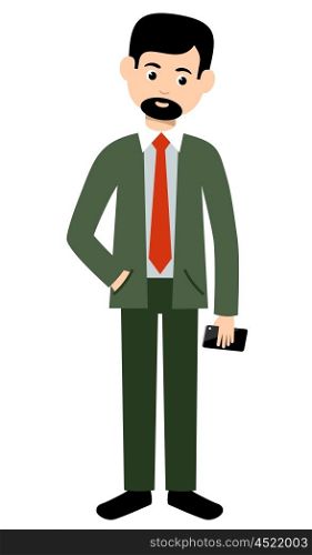 Modern man with a smartphone. Vector
