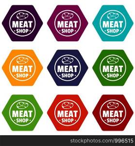 Modern meat shop icons 9 set coloful isolated on white for web. Modern meat shop icons set 9 vector