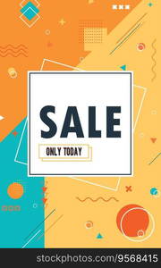 Modern Memphis style Vector sale banner and discount offer in bright colors for website, flier or social media marketing