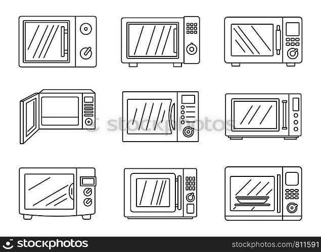 Modern microwave icon set. Outline set of modern microwave vector icons for web design isolated on white background. Modern microwave icon set, outline style
