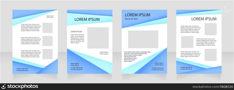 Modern minimal blue blank brochure layout design. Logistics info. Vertical poster template set with empty copy space for text. Premade corporate reports collection. Editable flyer paper pages. Modern minimal blue blank brochure layout design