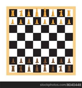 Modern minimal chess set and chessboard with pieces apart. Simple flat vector Illustration.