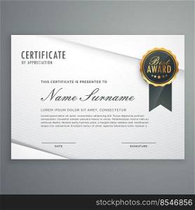 modern minimal style certificate of appreciation template with best award badge