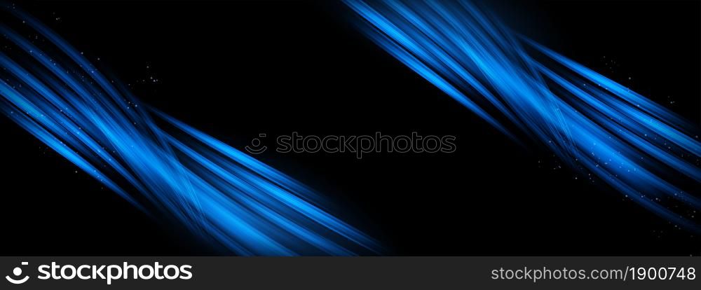 Modern Minimalism Black Background with Shinny Dynamic Blue Light Combination. Graphic Design Element.