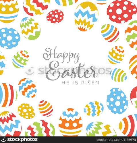 Modern minimalist colorful happy easter card template with color decorated eggs