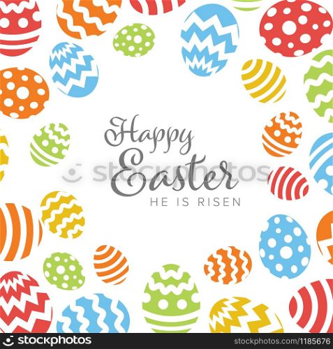 Modern minimalist colorful happy easter card template with color decorated eggs