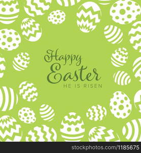 Modern minimalist green happy easter card template with white decorated eggs. Happy Easter - minimalist easter card