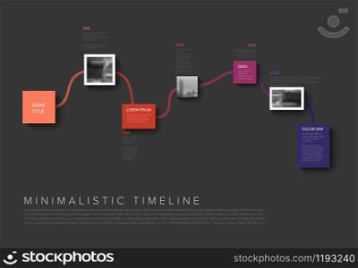 Modern minimalistic horizontal Infographic timeline report template with photos and connection lines - dark purple version. Modern Infographic timeline report template - dark version