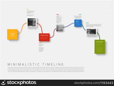 Modern minimalistic horizontal Infographic timeline report template with photos and connection lines - dark purple version. Modern Infographic timeline report template - light color version