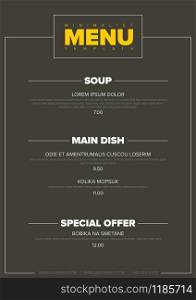 Modern minimalistic restaurant menu template design layout with nice typography - dark version