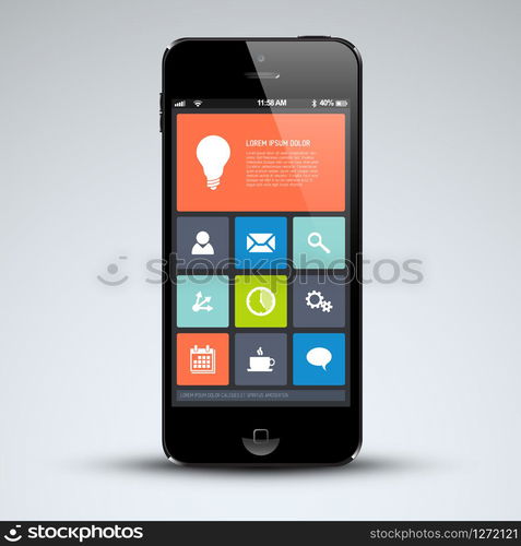 Modern mobile phone template with flat user interface (UI)