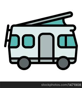 Modern motorhome icon. Outline modern motorhome vector icon for web design isolated on white background. Modern motorhome icon, outline style