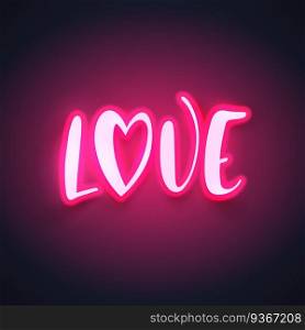 Modern neon calligraphy for Valentines Day. Vector illustration