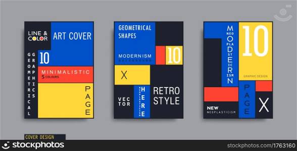 Modern Neoplasticism style posters. Mondrian style geometric composition. Vector covers design. Modern Neoplasticism style posters. Mondrian style geometric composition. Vector banners design