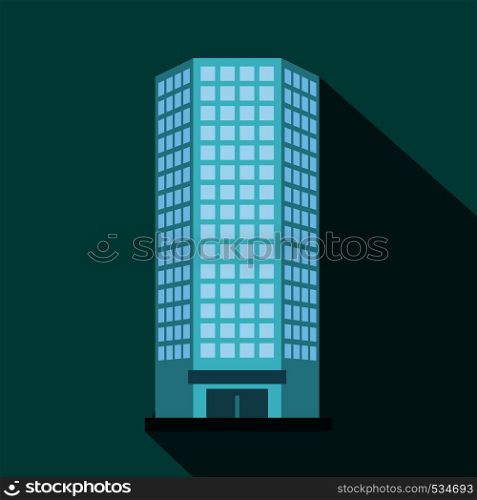 Modern office building icon in flat style on a blue background. Modern office building icon, flat style