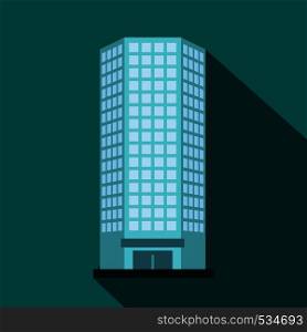 Modern office building icon in flat style on a blue background. Modern office building icon, flat style