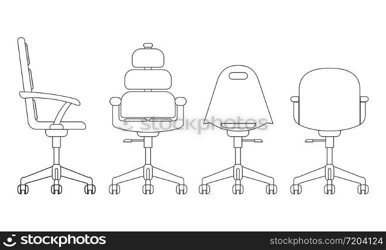 Modern office chair icon set in black isolated on white background. EPS 10 vector. Modern office chair icon set in black isolated on white background. EPS 10 vector.
