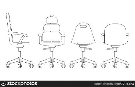 Modern office chair icon set in black isolated on white background. EPS 10 vector. Modern office chair icon set in black isolated on white background. EPS 10 vector.