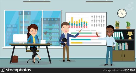 Modern office interior with furniture,business people or office workers,business workplace,flat vector illustration