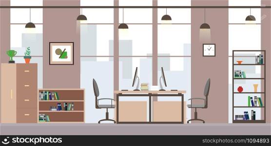 Modern office or coworking workplace,flat interior and furniture,cartoon vector illustration. Modern office or coworking workplace,flat interior and furniture