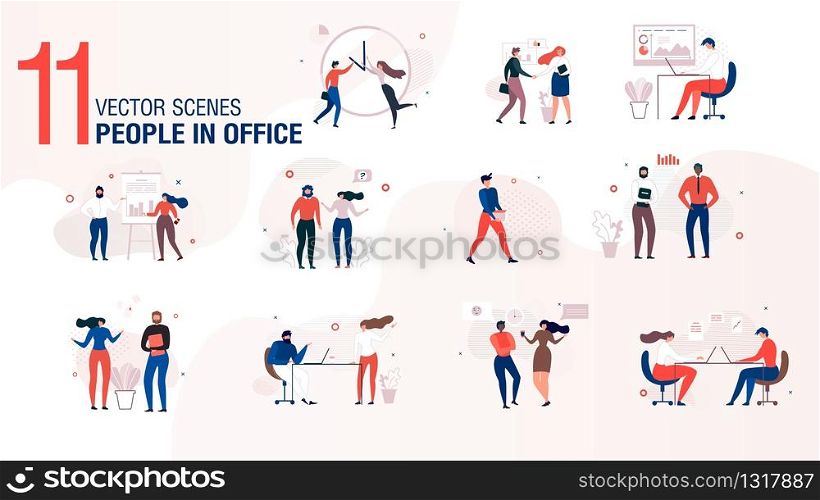 Modern Office People Trendy Flat Vector Isolated Characters Set. Business Partners, Successful Businesspeople, Company Employees, Multiethnic Office Workers Interaction, Working Together Illustration
