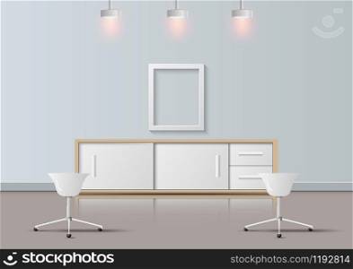 Modern office realistic and relaxation room design, vector illustration