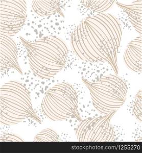 Modern onion seamless pattern. Hand drawn onion bulb vegetable wallpaper. Organic texture. Design for fabric, textile print, wrapping paper, kitchen textiles. Vector illustration. Modern onion seamless pattern. Hand drawn onion bulb vegetable wallpaper.