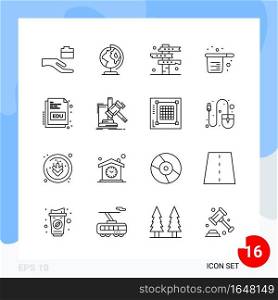 Modern Pack of 16 Icons. Line Outline Symbols isolated on White Backgound for Website designing. Creative Black Icon vector background