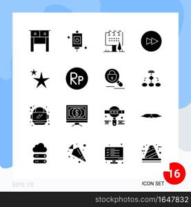 Modern Pack of 16 Icons. Solid Glyph Symbols isolated on White Backgound for Website designing. Creative Black Icon vector background