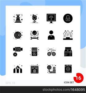 Modern Pack of 16 Icons. Solid Glyph Symbols isolated on White Backgound for Website designing. Creative Black Icon vector background