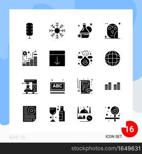Modern Pack of 16 Icons. Solid Glyph Symbols isolated on White Backgound for Website designing. Creative Black Icon vector background