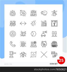 Modern Pack of 25 Icons. Line Outline Symbols isolated on White Backgound for Website designing. Creative Black Icon vector background