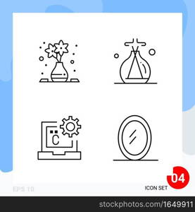 Modern Pack of 4 Icons. Line Outline Symbols isolated on White Backgound for Website designing. Creative Black Icon vector background