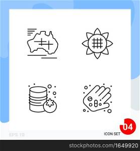 Modern Pack of 4 Icons. Line Outline Symbols isolated on White Backgound for Website designing. Creative Black Icon vector background